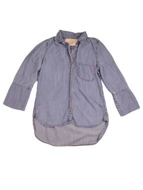Bella Dahl Denim Button Down Small Soft Chambray Shirt High Low Blouse
